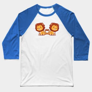 Cute Lion Couple With Love Heart Tail Cartoon Baseball T-Shirt